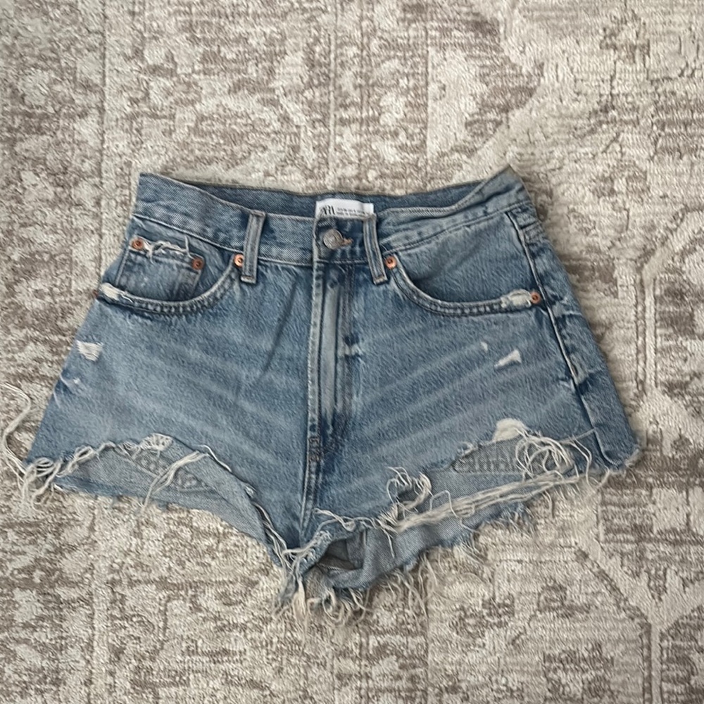 Zara Distressed Blue Jean Shorts